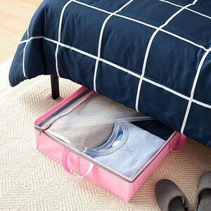 Fabric Underbed Storage Bag Organizer with Handles - Pink